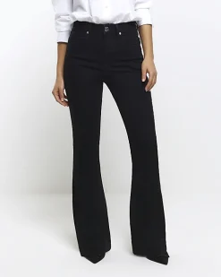 River Island Petite high waisted flare jeans Black Clearance