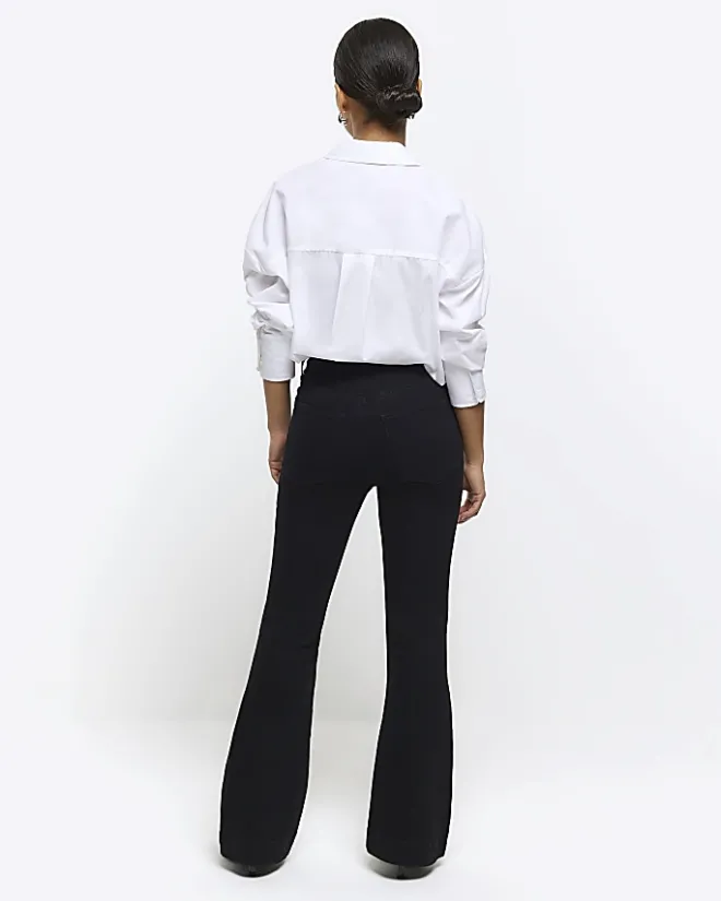 River Island Petite high waisted flare jeans Black Clearance