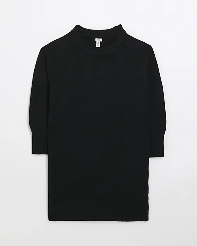 River Island Petite long sleeve jumper mini dress Black Fashion