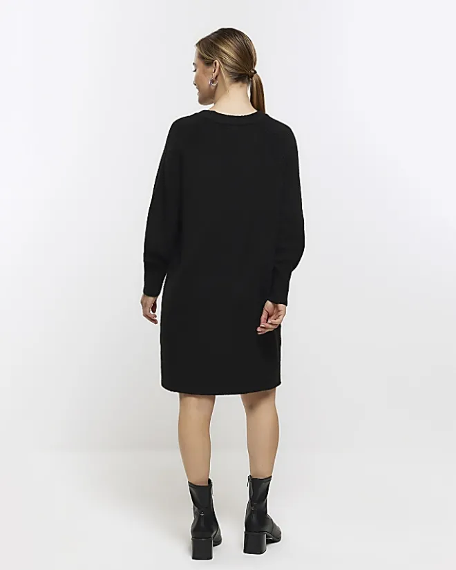 River Island Petite long sleeve jumper mini dress Black Fashion