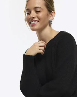 River Island Petite long sleeve jumper mini dress Black Fashion