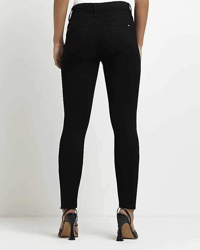 River Island Petite Molly mid rise skinny jeans Black New