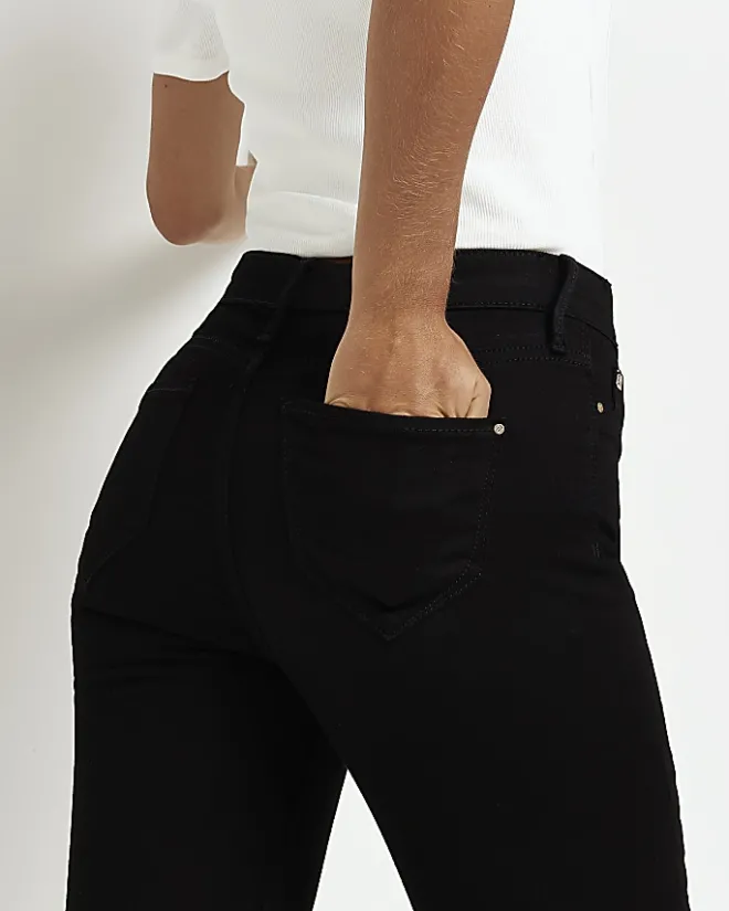 River Island Petite Molly mid rise skinny jeans Black New