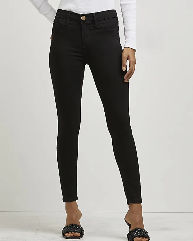River Island Petite Molly mid rise skinny jeans Black Online