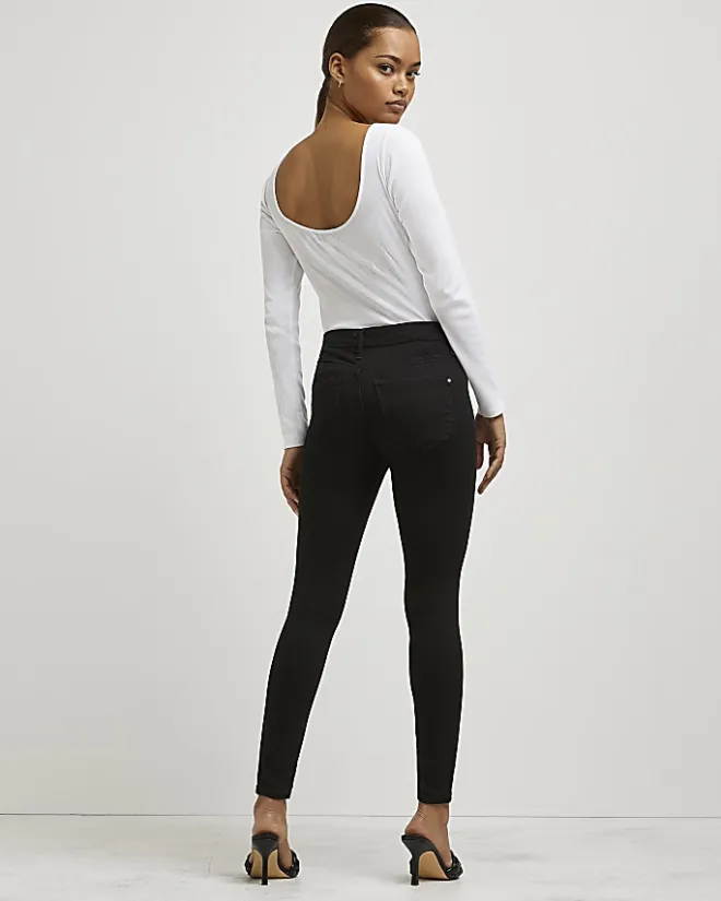 River Island Petite Molly mid rise skinny jeans Black Online