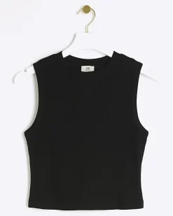 River Island Petite rib high neck tank top Black Outlet
