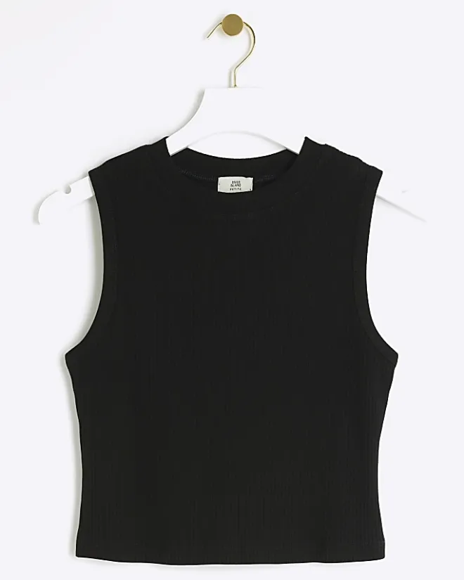 River Island Petite rib high neck tank top Black Outlet