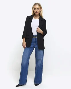 River Island Petite rolled sleeve blazer Black Best