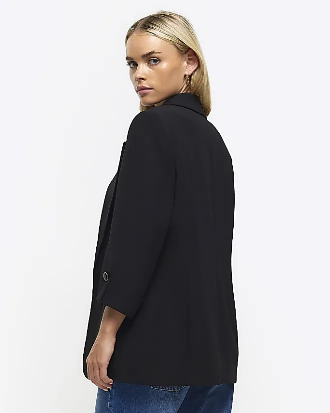 River Island Petite rolled sleeve blazer Black Best