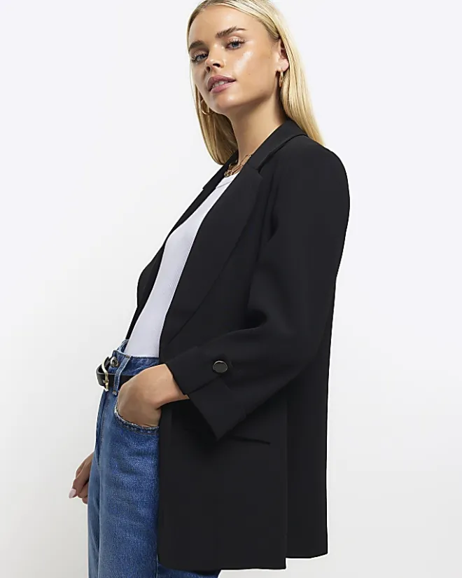 River Island Petite rolled sleeve blazer Black Best