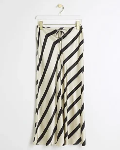 River Island Petite satin stripe midi skirt Black Online