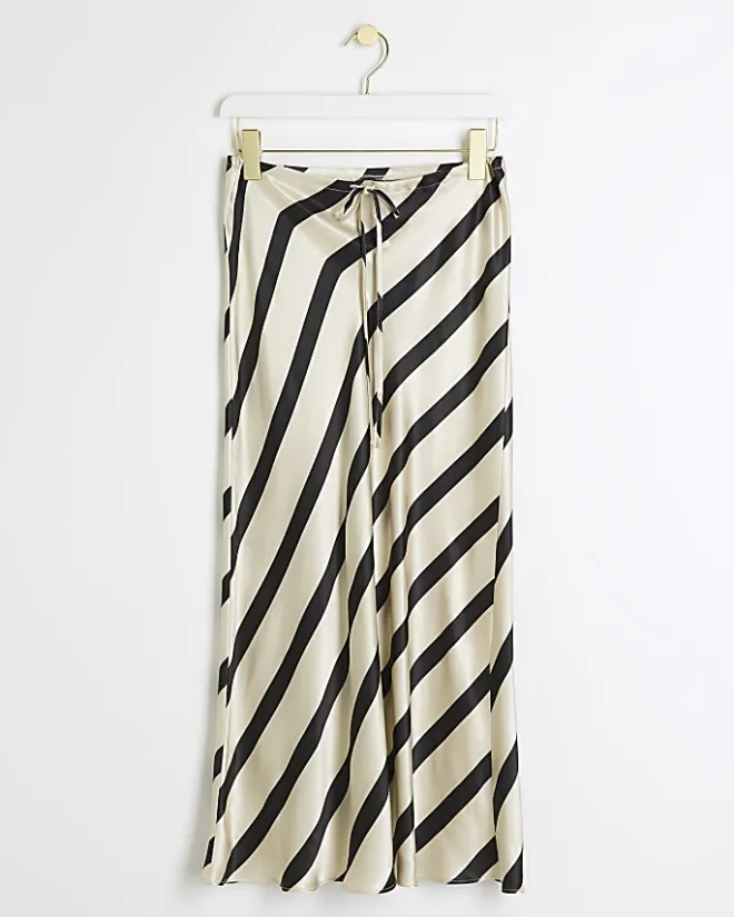 River Island Petite satin stripe midi skirt Black Online