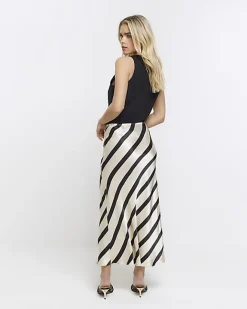 River Island Petite satin stripe midi skirt Black Online
