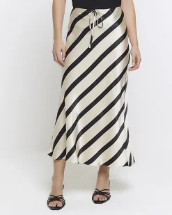 River Island Petite satin stripe midi skirt Black Online