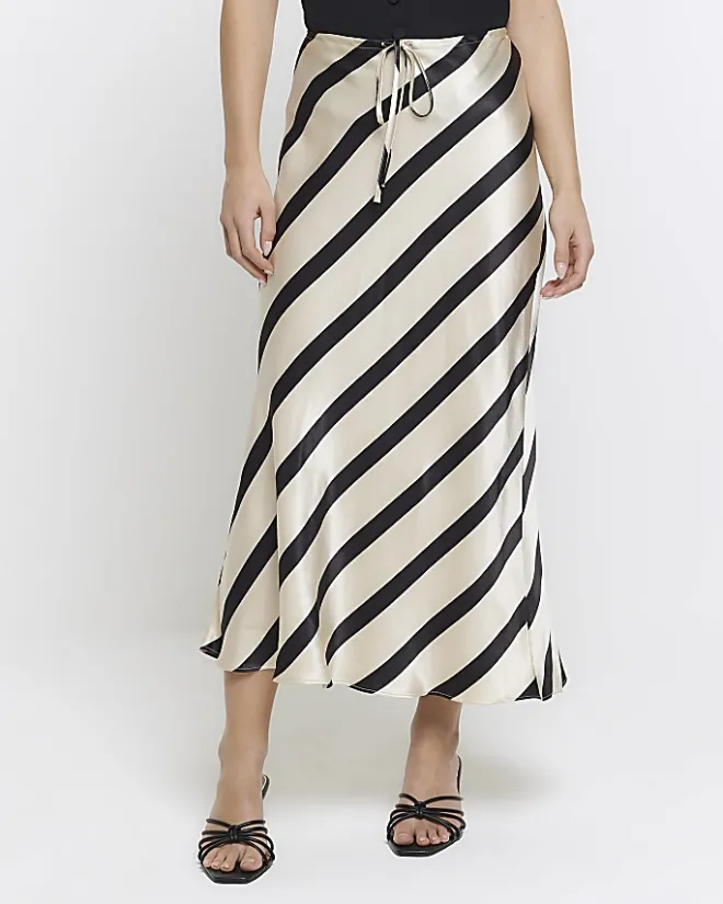 River Island Petite satin stripe midi skirt Black Online