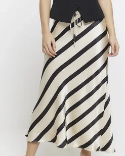 River Island Petite satin stripe midi skirt Black Online