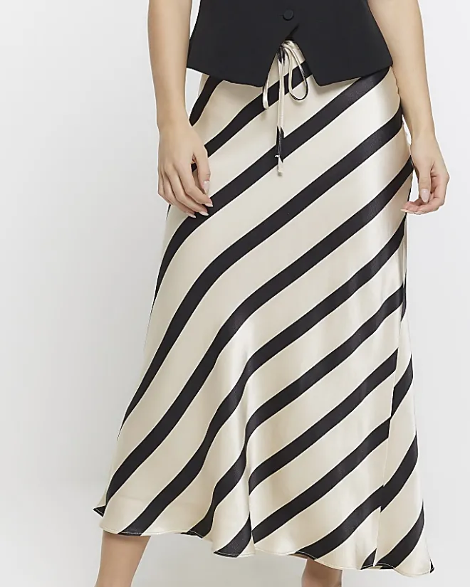 River Island Petite satin stripe midi skirt Black Online