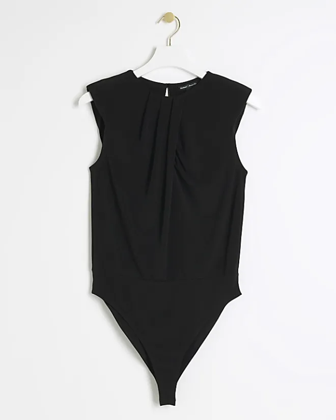 River Island Petite shoulder pad bodysuit Black Discount