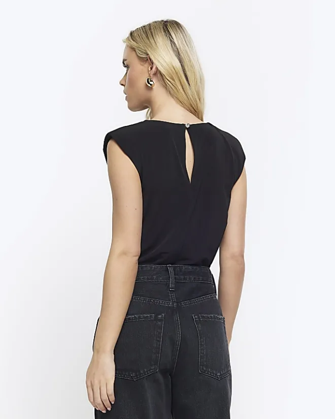 River Island Petite shoulder pad bodysuit Black Discount