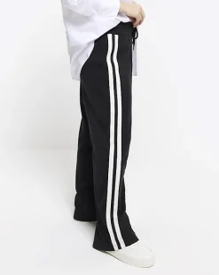 River Island Petite side stripe wide leg joggers Black Fashion