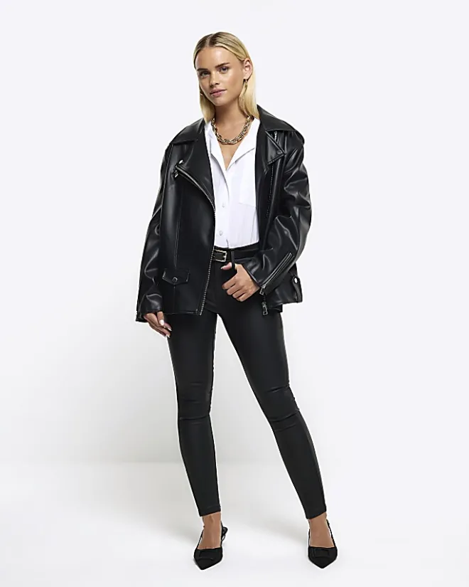 River Island Petite skinny fit coated jeans Black Hot