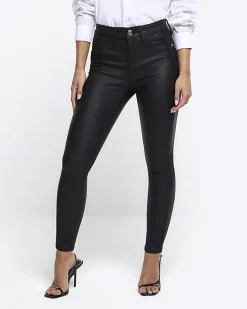 River Island Petite skinny fit coated jeans Black Hot