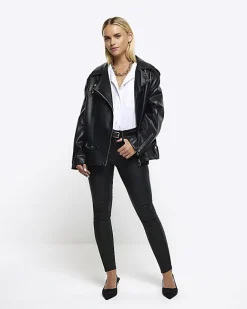 River Island Petite skinny fit coated jeans Black Hot