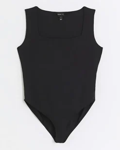 River Island Petite square neck bodysuit Black Sale