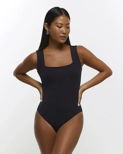 River Island Petite square neck bodysuit Black Sale