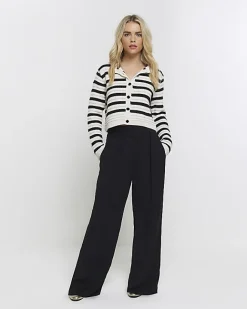 River Island Petite stripe textured knit cardigan Black Fashion