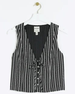 River Island Petite stripe tie up waistcoat Black New