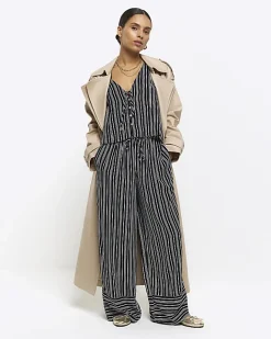 River Island Petite stripe tie up waistcoat Black New