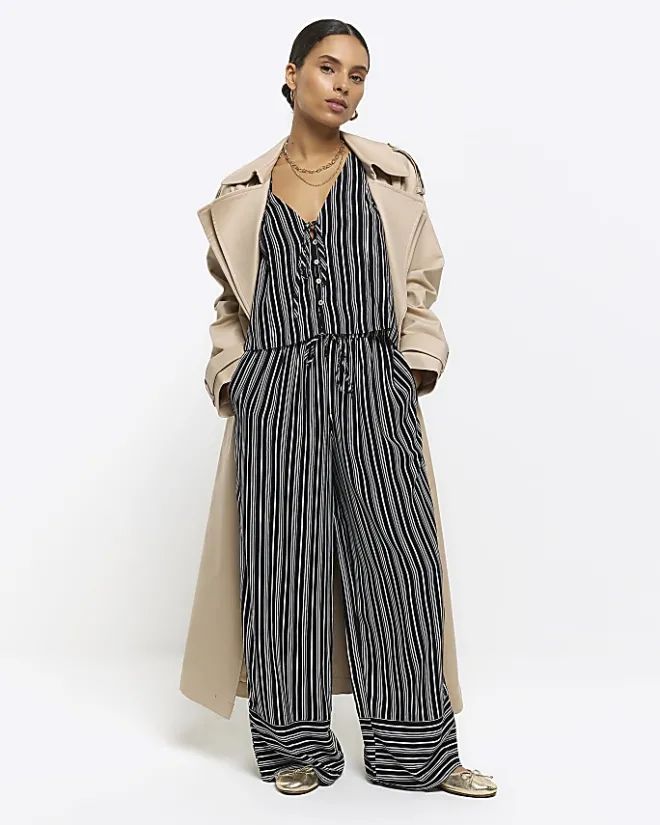 River Island Petite stripe tie up waistcoat Black New