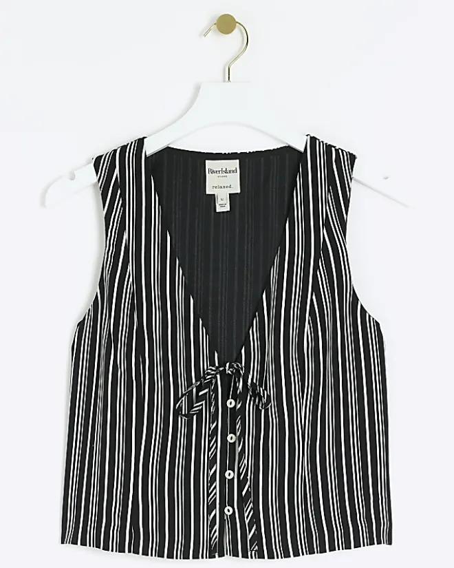 River Island Petite stripe tie up waistcoat Black New
