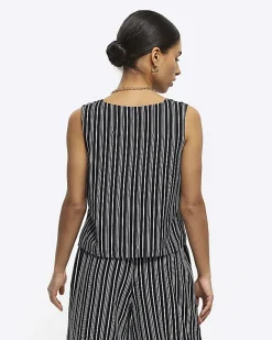 River Island Petite stripe tie up waistcoat Black New