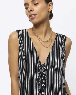 River Island Petite stripe tie up waistcoat Black New