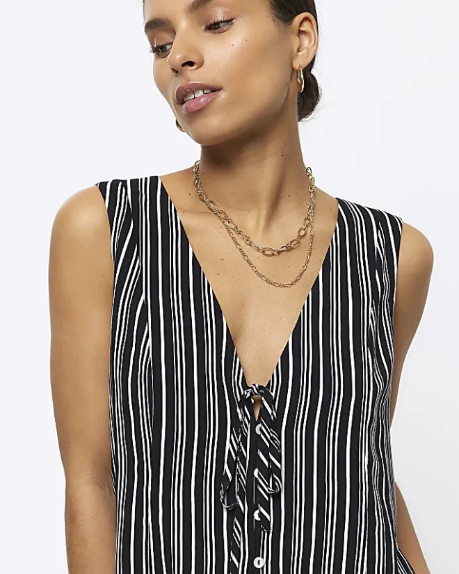 River Island Petite stripe tie up waistcoat Black New