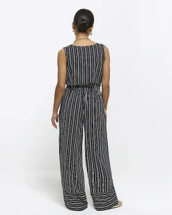 River Island Petite stripe wide leg trousers Black Sale