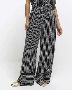 River Island Petite stripe wide leg trousers Black Sale