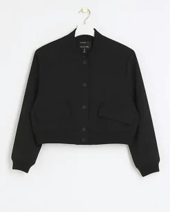 River Island Petite tailored crop bomber jacket Black Fashion