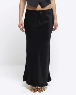 River Island Petite tie waist maxi skirt Black Discount