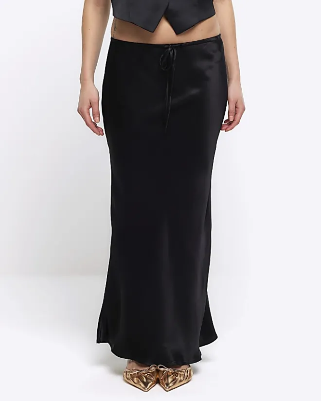 River Island Petite tie waist maxi skirt Black Discount