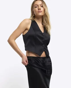River Island Petite tie waist maxi skirt Black Discount