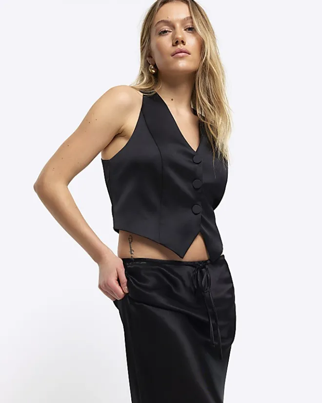 River Island Petite tie waist maxi skirt Black Discount