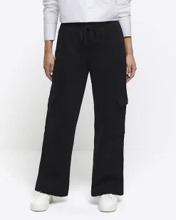 River Island Petite wide leg cargo joggers Black Online