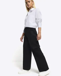 River Island Petite wide leg cargo joggers Black Online