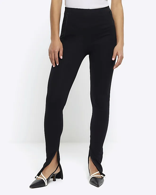 River Island Petite zip hem leggings Black Clearance