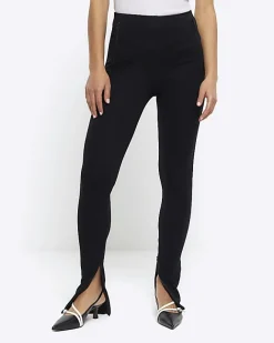 River Island Petite zip hem leggings Black Clearance