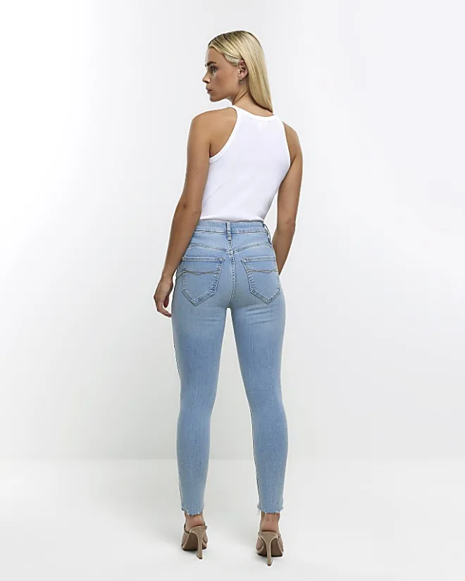 River Island Petite high waisted bum sculpt jeans Blue Fashion