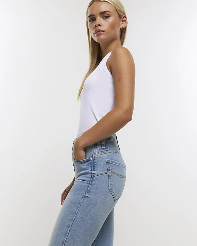 River Island Petite high waisted bum sculpt jeans Blue Fashion
